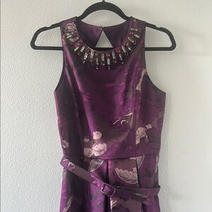 Eliza J Fit and Flare fancy Purple Sleeveless Dress with Jewel Neckline